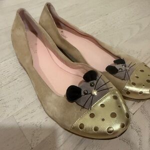 Kate Spade Walt Tan Flats with Gold Mouse